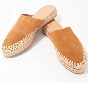 Sam Edelman Austin Suede Raffia Platform Espadrille Slides Mules Caramel Sz 7.5